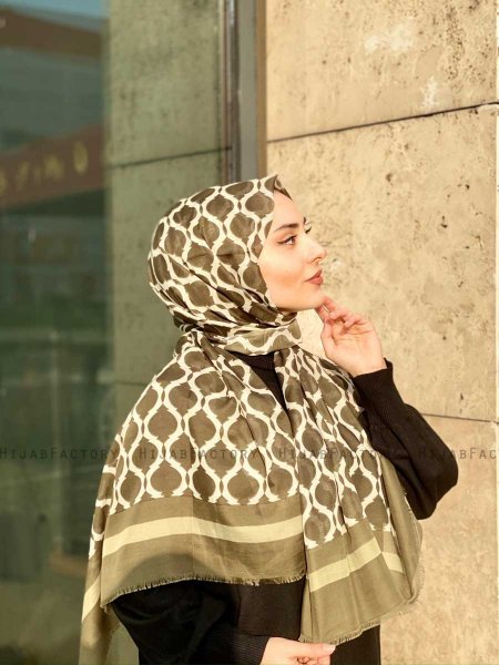 Nona - Hijab Estampado De Algodón Caqui - Mirach