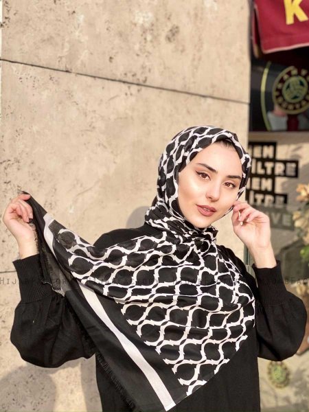Nona - Hijab Estampado De Algodón Negro - Mirach