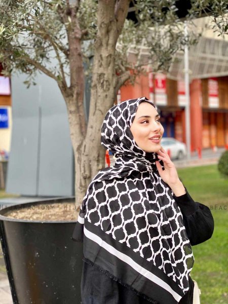 Nona - Hijab Estampado De Algodón Negro - Mirach