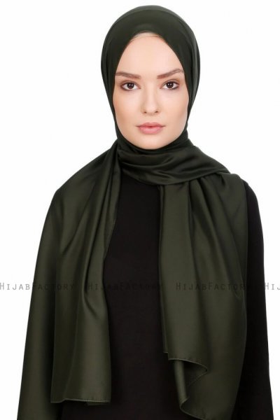 Nuray Glansig Militärgrön Hijab 8A07a