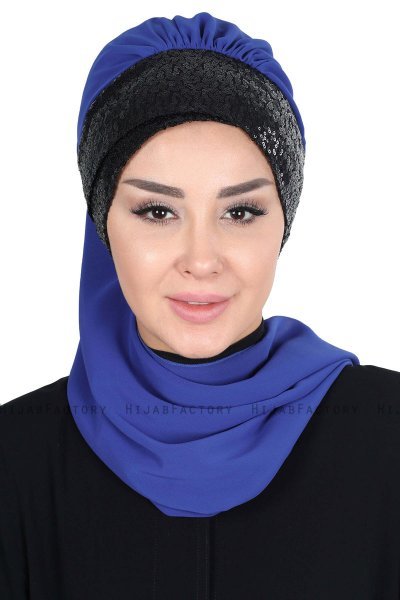 Olga - Hijab Práctico Azul & Negro