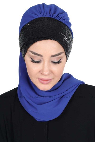 Olga - Hijab Práctico Azul & Negro