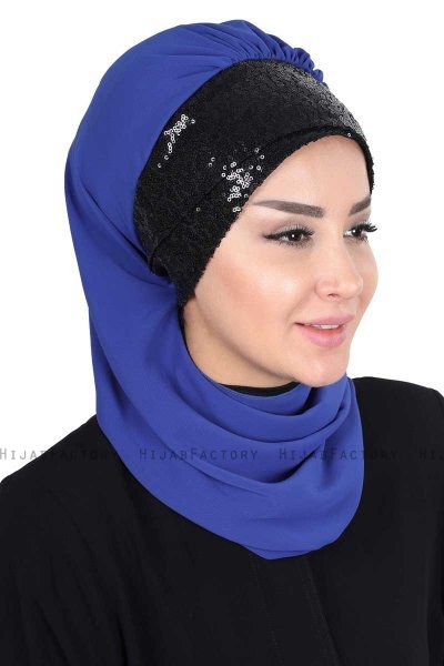 Olga - Hijab Práctico Azul & Negro