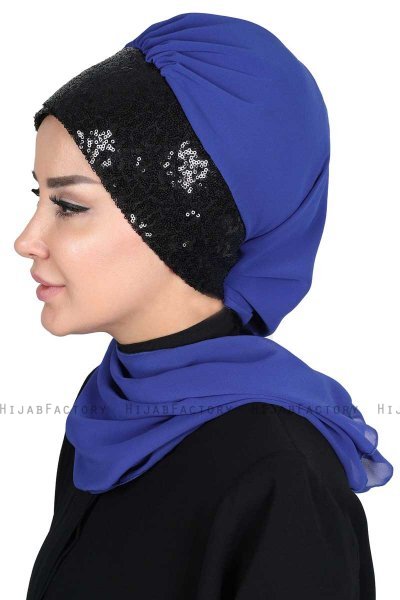 Olga - Hijab Práctico Azul & Negro