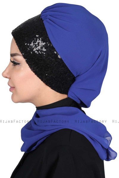 Olga - Hijab Práctico Azul & Negro
