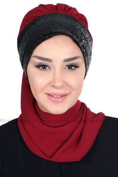 Olga - Hijab Práctico Burdeos & Negro