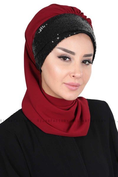 Olga - Hijab Práctico Burdeos & Negro