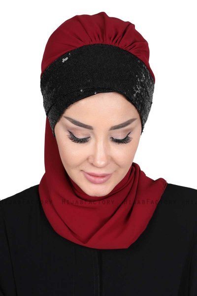 Olga - Hijab Práctico Burdeos & Negro