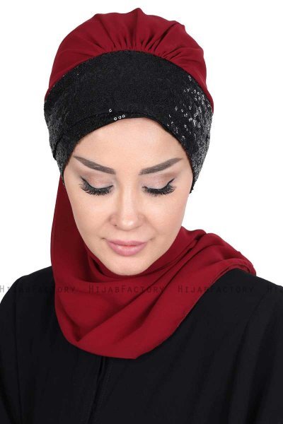 Olga - Hijab Práctico Burdeos & Negro