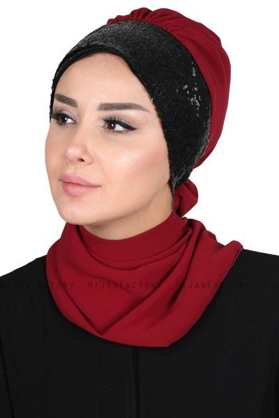 Olga - Hijab Práctico Burdeos & Negro