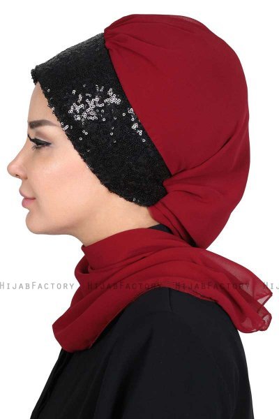 Olga - Hijab Práctico Burdeos & Negro