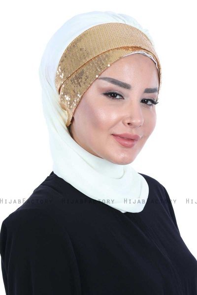 Olga - Hijab Práctico Crema & Gold