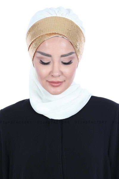 Olga - Hijab Práctico Crema & Gold