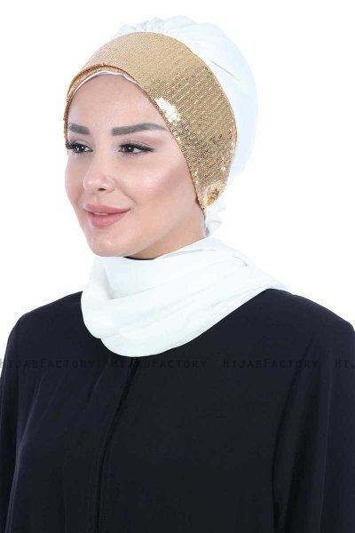 Olga - Hijab Práctico Crema & Gold