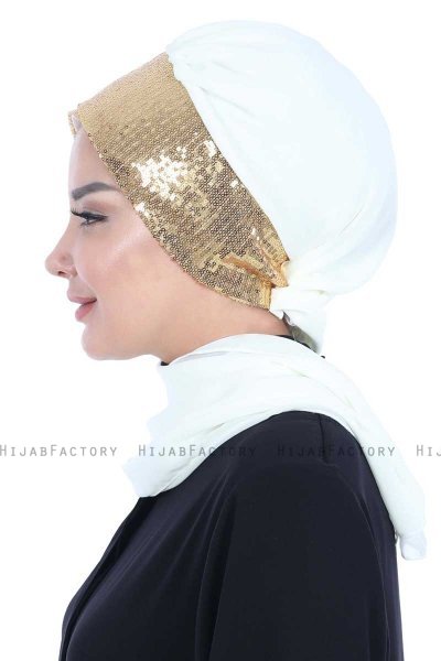 Olga - Hijab Práctico Crema & Gold