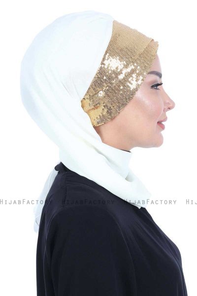 Olga - Hijab Práctico Crema & Gold