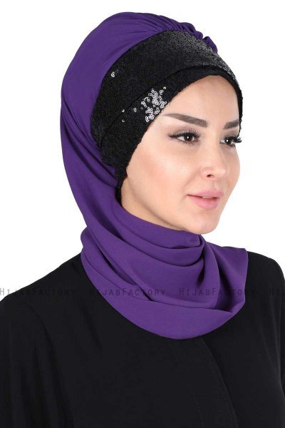 Olga - Hijab Práctico Púrpura & Negro