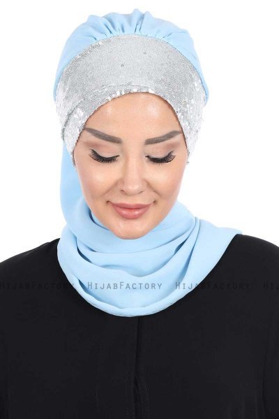 Olga - Hijab Práctico Azul Claro & Plata