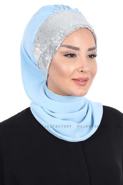 Olga - Hijab Práctico Azul Claro & Plata