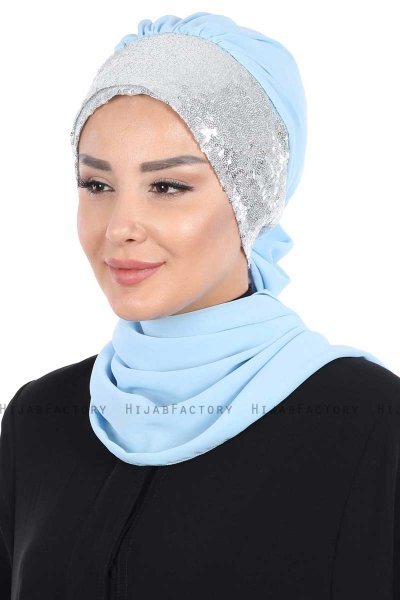 Olga - Hijab Práctico Azul Claro & Plata