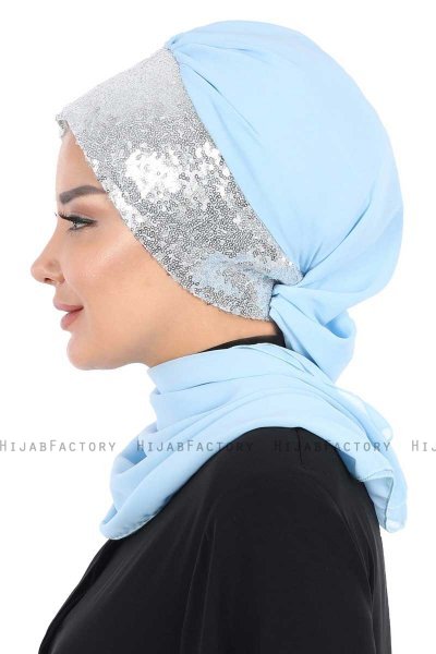 Olga - Hijab Práctico Azul Claro & Plata