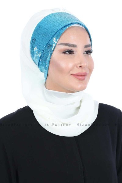Olga - Hijab Práctico Blanquecino & Azul