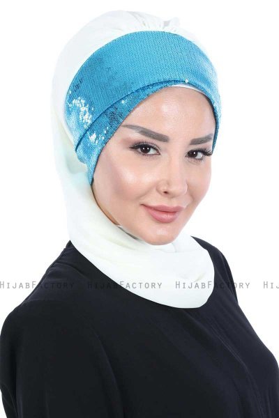 Olga - Hijab Práctico Blanquecino & Azul