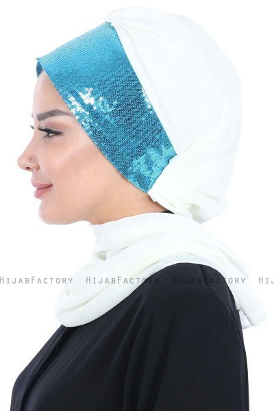 Olga - Hijab Práctico Blanquecino & Azul