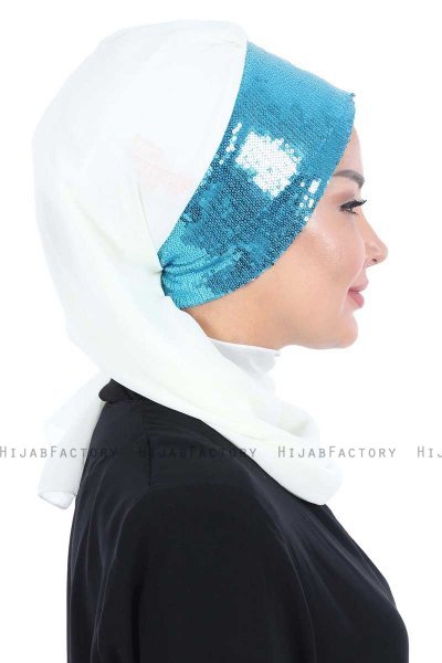 Olga - Hijab Práctico Blanquecino & Azul