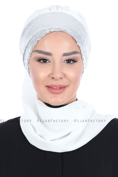 Olga - Hijab Práctico Blanquecino & Plata