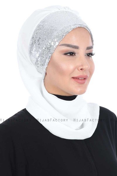 Olga - Hijab Práctico Blanquecino & Plata