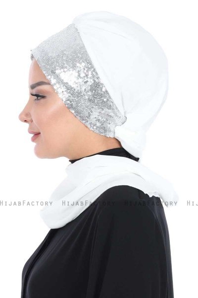 Olga - Hijab Práctico Blanquecino & Plata