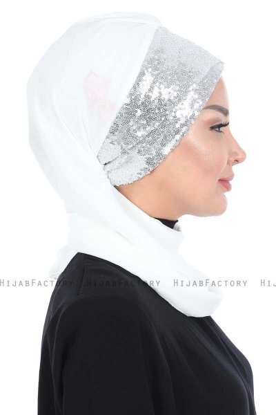 Olga - Hijab Práctico Blanquecino & Plata