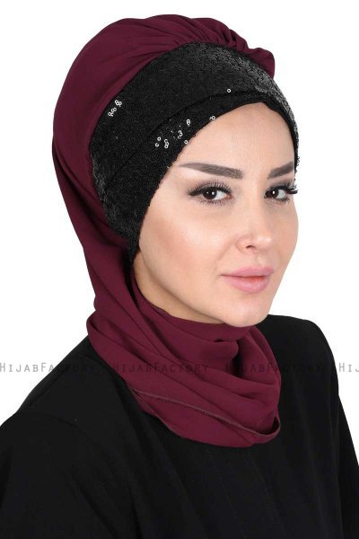 Olga - Hijab Práctico Ciruelas & Negro