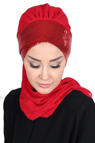 Olga - Hijab Práctico Rojo & Rojo