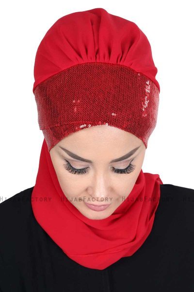 Olga - Hijab Práctico Rojo & Rojo