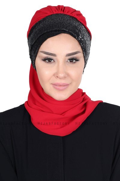 Olga - Hijab Práctico Rojo & Negro