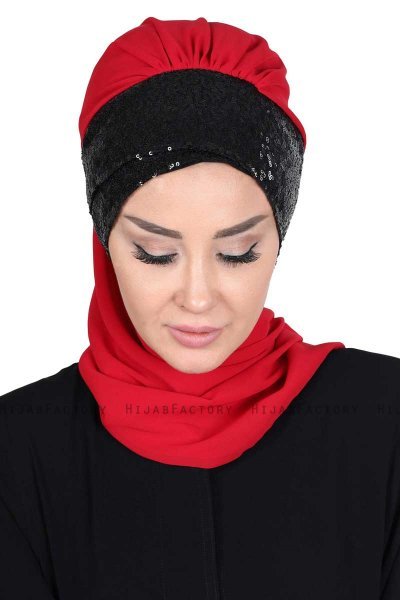 Olga - Hijab Práctico Rojo & Negro