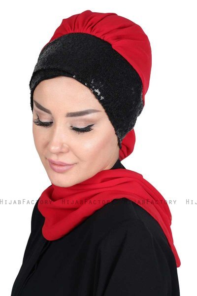 Olga - Hijab Práctico Rojo & Negro