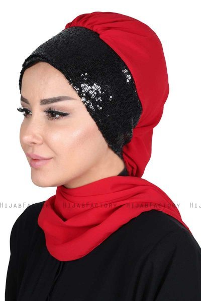 Olga - Hijab Práctico Rojo & Negro