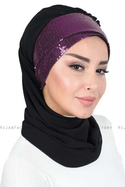 Olga - Hijab Práctico Negro & Fucsia