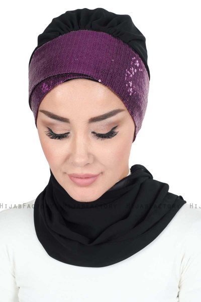 Olga - Hijab Práctico Negro & Fucsia
