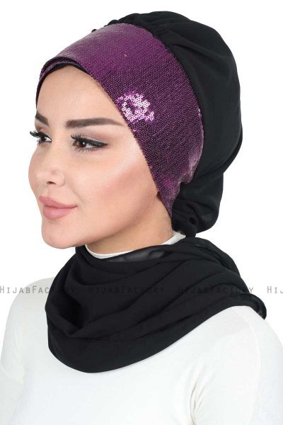Olga - Hijab Práctico Negro & Fucsia