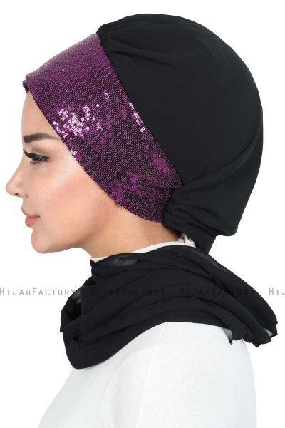 Olga - Hijab Práctico Negro & Fucsia