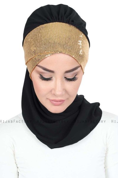 Olga - Hijab Práctico Negro & Gold