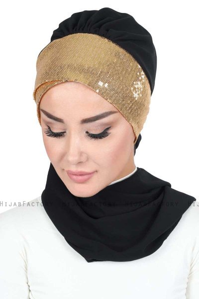 Olga - Hijab Práctico Negro & Gold