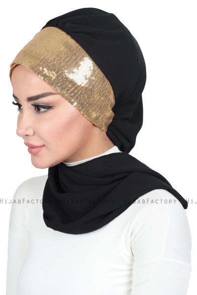 Olga - Hijab Práctico Negro & Gold
