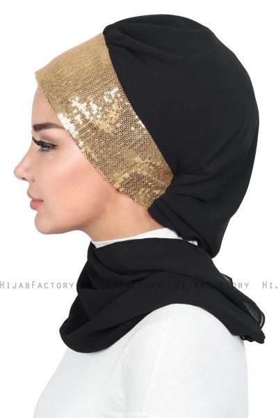 Olga - Hijab Práctico Negro & Gold