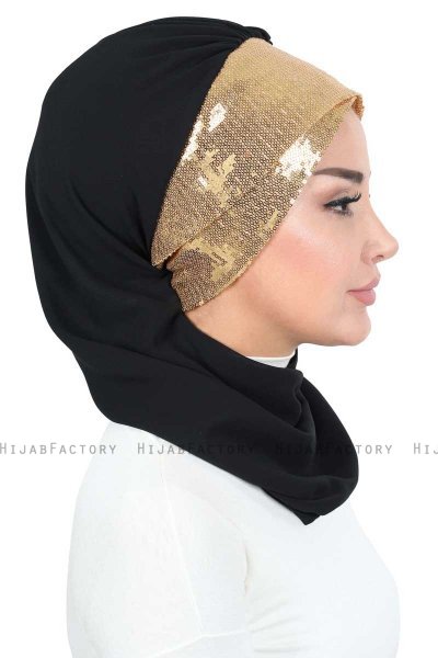 Olga - Hijab Práctico Negro & Gold