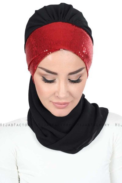 Olga - Hijab Práctico Negro & Rojo